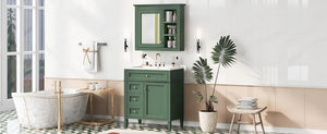 English Elm 30'' Modern Bathroom Vanity with Integrated Mirror Cabinet, Ceramic Sink, 3 Drawers & Ample Storage Green SW000126AAF-1