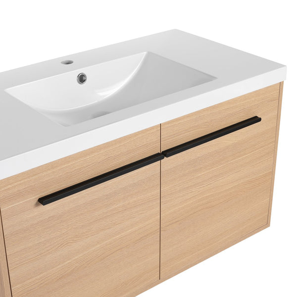English Elm Levistar 36 Inch Oak Bathroom Vanity With Resin Sink – Stylish Storage & Easy Maintenance Cabinet Set W1972P165045