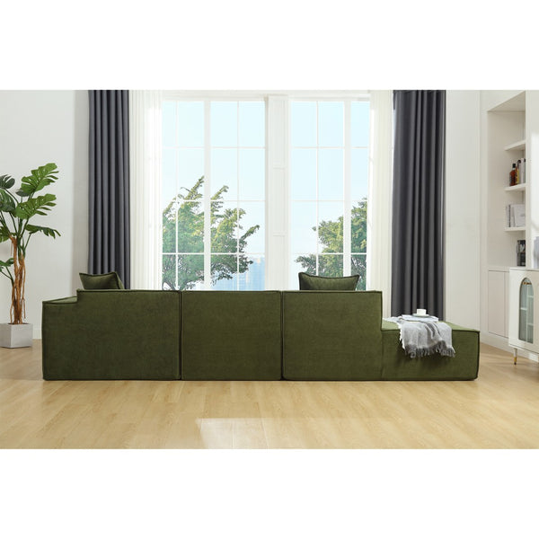 English Elm Modern L-Shaped Modular Sofa Set - Italian Minimalist Design, Free Installation, Green Terrycloth W2108S00022-GIGA