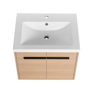 English Elm Levistar 24" Oak Bathroom Vanity With Durable Resin Sink & Smart Storage, Perfect For Small Spaces W1972P165042