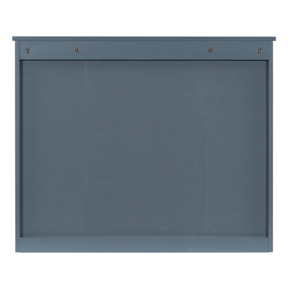 English Elm 35'' Modern Medicine Cabinet with Mirror and Towel Rod, MDF Wall-Mounted Bathroom Storage with Adjustable Shelves and Soft-Close Hinges Blue WF305081AAC