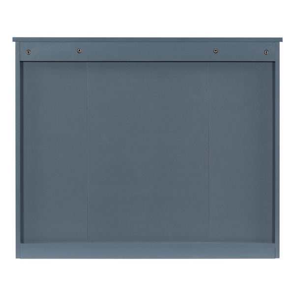 English Elm 35'' Modern Medicine Cabinet with Mirror and Towel Rod, MDF Wall-Mounted Bathroom Storage with Adjustable Shelves and Soft-Close Hinges Blue WF305081AAC