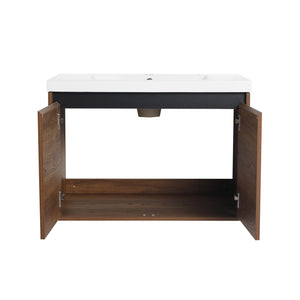 English Elm Levistar 30-Inch Brown Bathroom Vanity With Resin Sink – Stylish Storage For Small Spaces & Easy Assembly W1972P165046