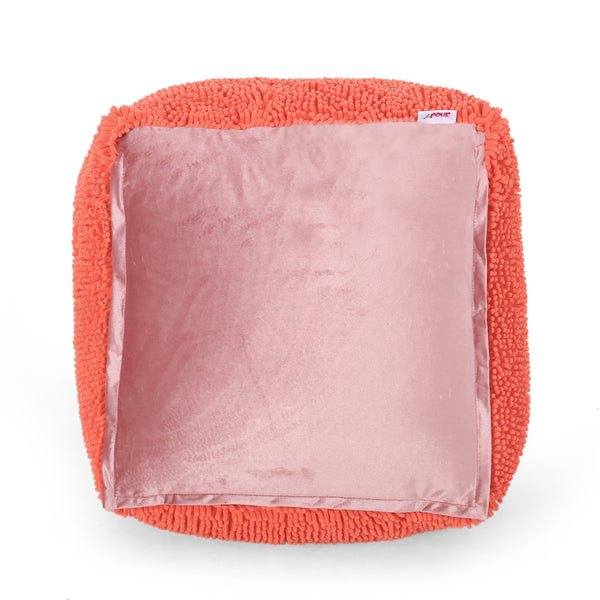 English Elm Spongy Microfiber Square Pouf with Plush Chenille Feel, 20" Cozy Seat, Polystyrene Fill, Durable Coral B181P162850