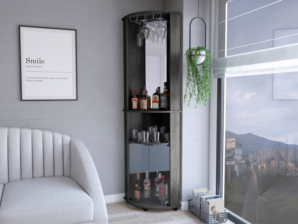 English Elm Corner Bar Cabinet Rialto Smokey Oak Gray – Space-Saving Corner Drink Station, 3 Shelves, 74.4" H, Ready-to-Assemble B092142833