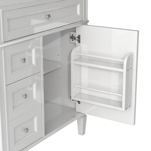 English Elm 30'' Modern Bathroom Vanity with Integrated Mirror Cabinet, Ceramic Sink, 3 Drawers & Ample Storage White SW000126AAK-1