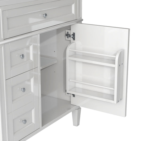 English Elm 30'' Modern Bathroom Vanity with Integrated Mirror Cabinet, Ceramic Sink, 3 Drawers & Ample Storage White SW000126AAK-1