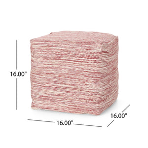 English Elm Enigma Red and White Cotton Square Pouf Ottoman – 16" Floor Cushion, Polystyrene-Filled, 200lb Capacity B181P162906