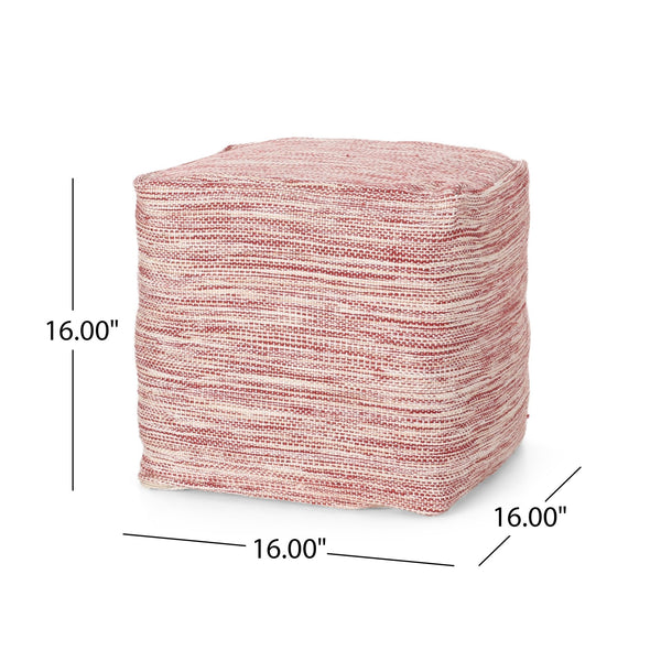 English Elm Enigma Red and White Cotton Square Pouf Ottoman – 16" Floor Cushion, Polystyrene-Filled, 200lb Capacity B181P162906