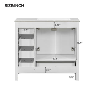 English Elm 36" White Bathroom Vanity with Ceramic Sink, 2 Soft-Close Doors & 5 Drawers, Modern Storage Chic WF319798AAK