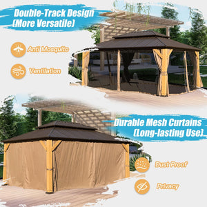 English Elm 12X16Ft Cedar Wood Gazebo - Durable Hardtop With Double Steel Roof, Curtains & Netting For Outdoor Bliss W1859S00064