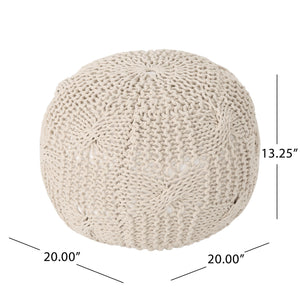 English Elm Bordeaux Cozy Knitted Cotton Round Pouf – Versatile Beige Ottoman & Decorative Cushion For Any Room B181P162862