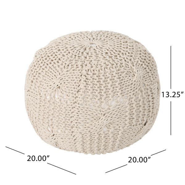 English Elm Bordeaux Cozy Knitted Cotton Round Pouf – Versatile Beige Ottoman & Decorative Cushion For Any Room B181P162862