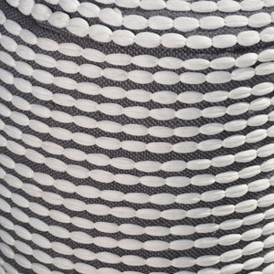 English Elm River Waterproof Handcrafted Cylindrical Pouf — Geometric Two-Tone Design, Indoor Durable Seating White B181P162847