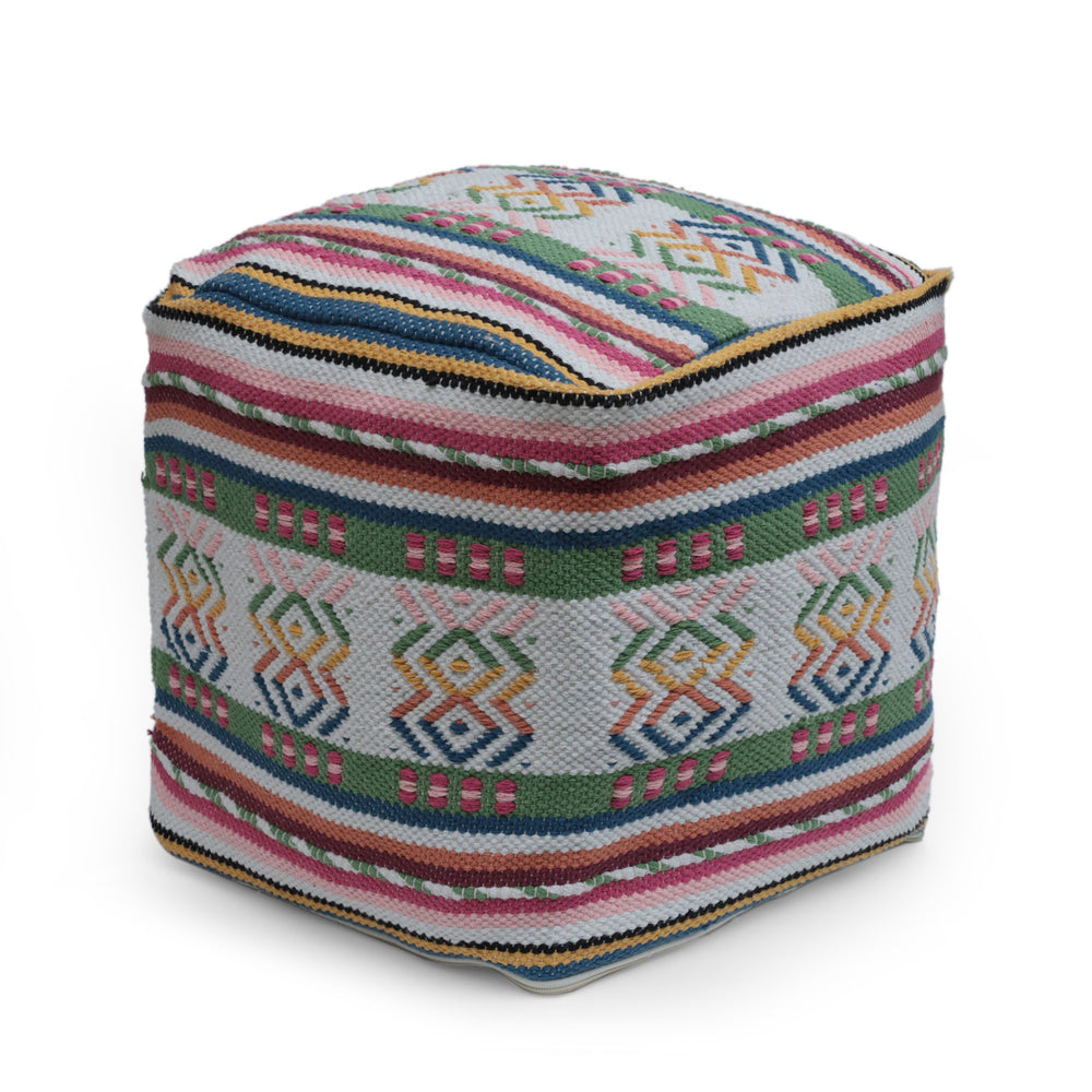 English Elm Inca Handcrafted Peruvian Print Square Pouf Ottoman 20" Multicolor Fabric Floor Cushion 200lb Capacity B181P162925