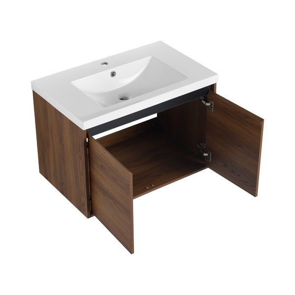 English Elm Levistar 30-Inch Brown Bathroom Vanity With Resin Sink – Stylish Storage For Small Spaces & Easy Assembly W1972P165046