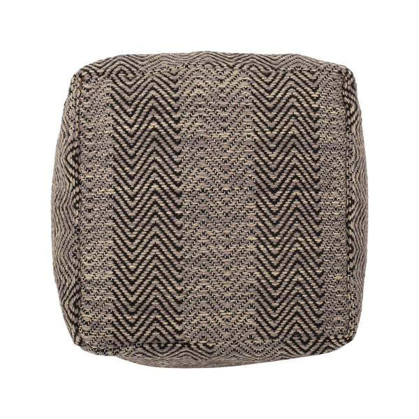 English Elm Barracuda Handcrafted Cotton Pouf with Chevron Zigzag Pattern in Brown Beige Yellow, 20" Cube, 250lb Capacity B181P162863