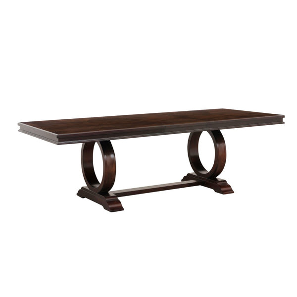 English Elm Modern Traditional Extendable Dining Set Dark Cherry Pedestal Table Six Nailhead Chairs B011S00829