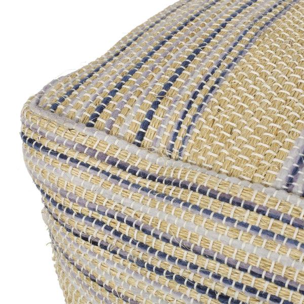 English Elm Western Handcrafted Durable Wool Hemp Pouf in Natural & Blue - 20" Square, 200 lb Capacity, Filled B181P162844