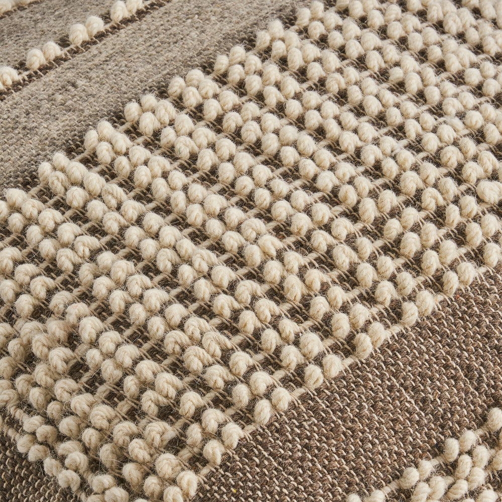 English Elm Rustic Large Tufted Wool & Cotton Pouf in Brown-Beige, Handcrafted Cozy Ottoman 26"x26"x16.5" B181P162857