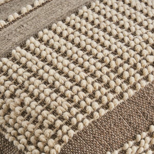 English Elm Rustic Large Tufted Wool & Cotton Pouf in Brown-Beige, Handcrafted Cozy Ottoman 26"x26"x16.5" B181P162857