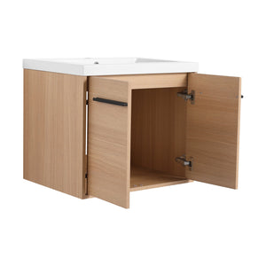 English Elm Levistar 24" Oak Bathroom Vanity With Durable Resin Sink & Smart Storage, Perfect For Small Spaces W1972P165042