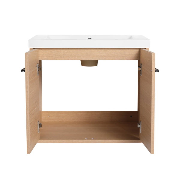 English Elm Levistar 24" Oak Bathroom Vanity With Durable Resin Sink & Smart Storage, Perfect For Small Spaces W1972P165042