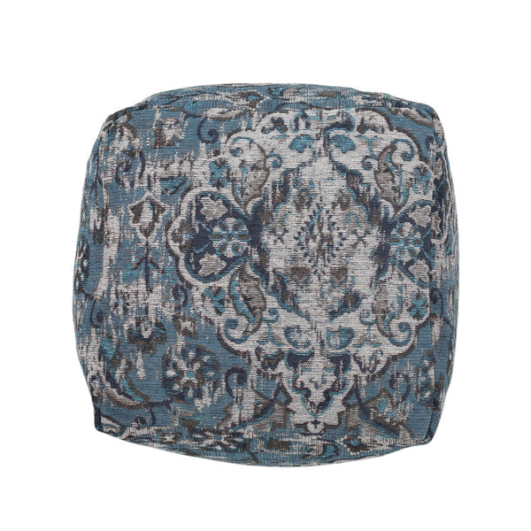 English Elm Anita Blue Square Pouf Ottoman - Plush Fabric Floor Cushion 16"x16"x16" Decorative Seat, 200lb B181P162880