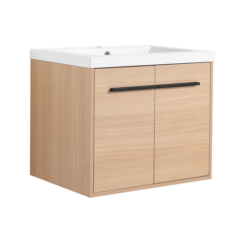 English Elm Levistar 24" Oak Bathroom Vanity With Durable Resin Sink & Smart Storage, Perfect For Small Spaces W1972P165042