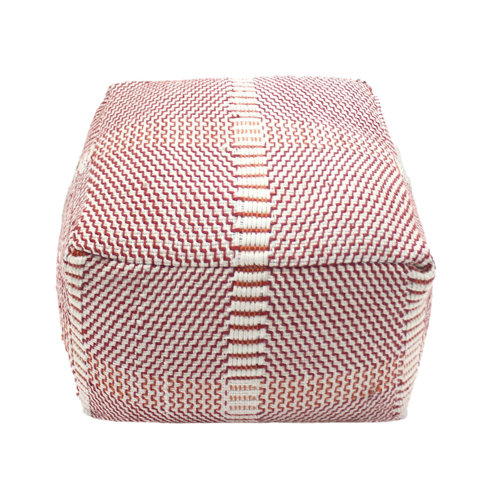English Elm Morro Handcrafted Water-Resistant Pouf in Orange-Red Multi, 26"x26"x16.5", Durable Waterproof Fabric B181P162853