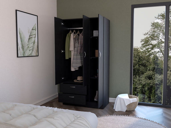 English Elm Armoire Haddam Black - Engineered Wood Bedroom Storage with Spacious 20.5" Drawers, Easy Assembly and Durable Elegance B092S00260