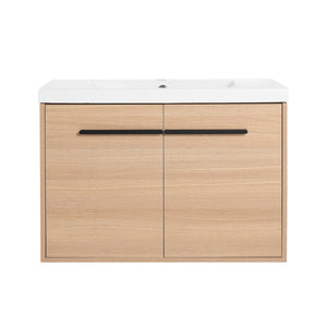 English Elm Levistar 30-Inch Oak Bathroom Vanity With Resin Sink - Modern Storage Cabinet For Small Spaces W1972P165043