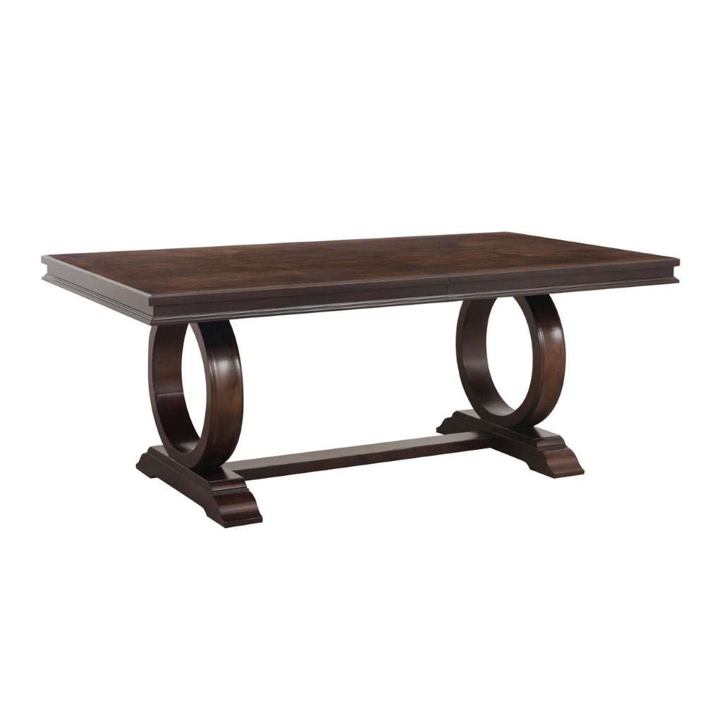 English Elm Modern Cherry Veneer Extendable Dining Table with Sculptural Ring Pedestal Seats Six B011S00827