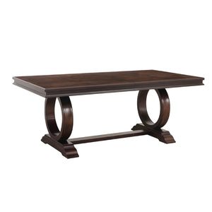 English Elm Modern Cherry Veneer Extendable Dining Table with Sculptural Ring Pedestal Seats Six B011S00827