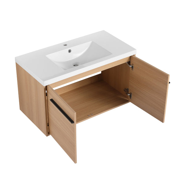 English Elm Levistar 36 Inch Oak Bathroom Vanity With Resin Sink – Stylish Storage & Easy Maintenance Cabinet Set W1972P165045
