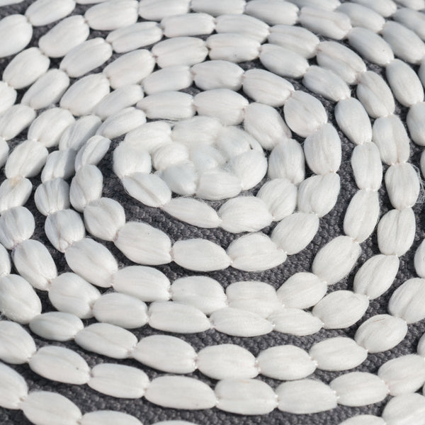 English Elm River Waterproof Handcrafted Cylindrical Pouf — Geometric Two-Tone Design, Indoor Durable Seating White B181P162847