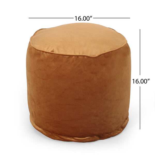 English Elm Shimon Velvet Cylinder Pouf Ottoman for Living Room or Bedroom — Plush Polystyrene Fill, 200 lb Capacity APRICOT PU B181P162918