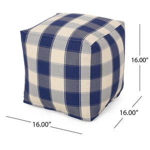 English Elm Connor Checkered Square Pouf Ivory & Navy Blue - Versatile Ottoman Floor Cushion 16"x16" Spot-Cleanable B181P162889