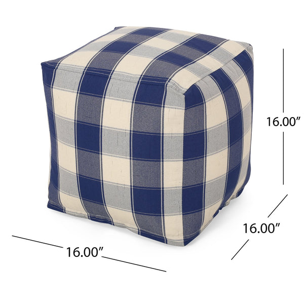 English Elm Connor Checkered Square Pouf Ivory & Navy Blue - Versatile Ottoman Floor Cushion 16"x16" Spot-Cleanable B181P162889