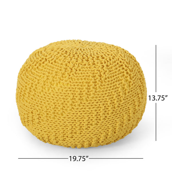 English Elm Bordeaux Knitted Cotton Round Pouf - Vibrant Yellow Accent For Seating, Footrest & Decor Ideas B181P162905