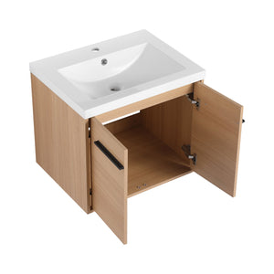 English Elm Levistar 24" Oak Bathroom Vanity With Durable Resin Sink & Smart Storage, Perfect For Small Spaces W1972P165042