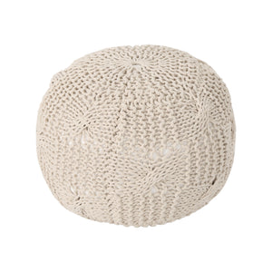 English Elm Bordeaux Cozy Knitted Cotton Round Pouf – Versatile Beige Ottoman & Decorative Cushion For Any Room B181P162862