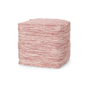 English Elm Enigma Red and White Cotton Square Pouf Ottoman – 16" Floor Cushion, Polystyrene-Filled, 200lb Capacity B181P162906