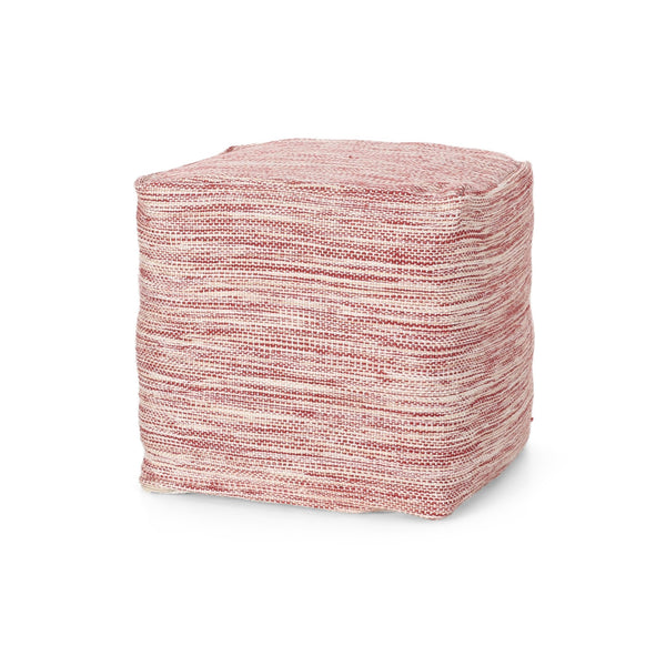 English Elm Enigma Red and White Cotton Square Pouf Ottoman – 16" Floor Cushion, Polystyrene-Filled, 200lb Capacity B181P162906