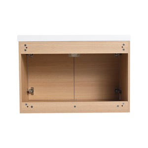 English Elm Levistar 30-Inch Oak Bathroom Vanity With Resin Sink - Modern Storage Cabinet For Small Spaces W1972P165043