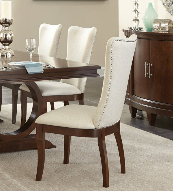 English Elm Modern Traditional Extendable Dining Set Dark Cherry Pedestal Table Six Nailhead Chairs B011S00829