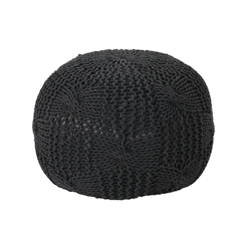 English Elm Bordeaux Knitted Cotton Round Pouf - Dark Gray Ottoman For Versatile Seating & Cozy Decor Accent B181P162891