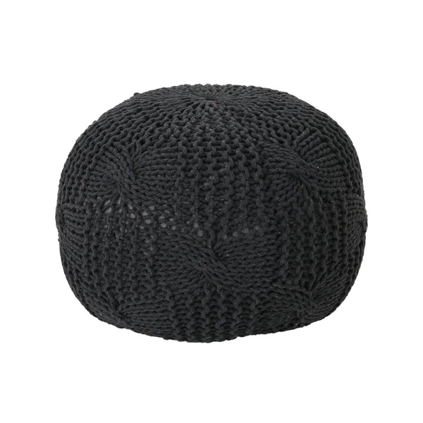 English Elm Bordeaux Knitted Cotton Round Pouf - Dark Gray Ottoman For Versatile Seating & Cozy Decor Accent B181P162891