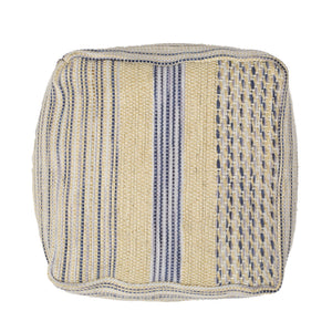 English Elm Western Handcrafted Durable Wool Hemp Pouf in Natural & Blue - 20" Square, 200 lb Capacity, Filled B181P162844