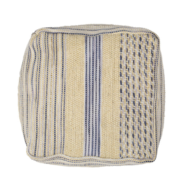 English Elm Western Handcrafted Durable Wool Hemp Pouf in Natural & Blue - 20" Square, 200 lb Capacity, Filled B181P162844